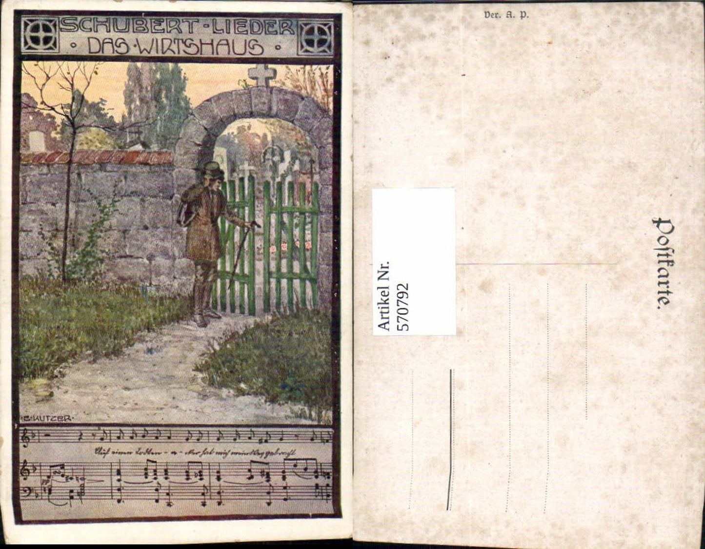 570792,Künstler AK Ernst Kutzer Schubert Lieder Das Wirtshaus Friedhof
