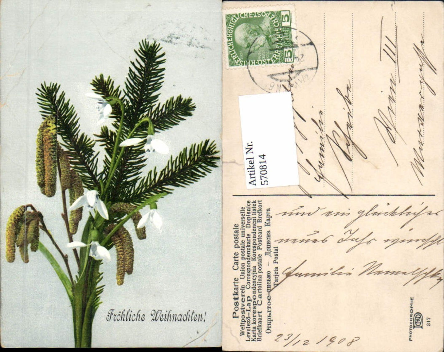 570814,Künstler AK Photochromie Nenke & Ostermaier Nr. 317 Weihnachten