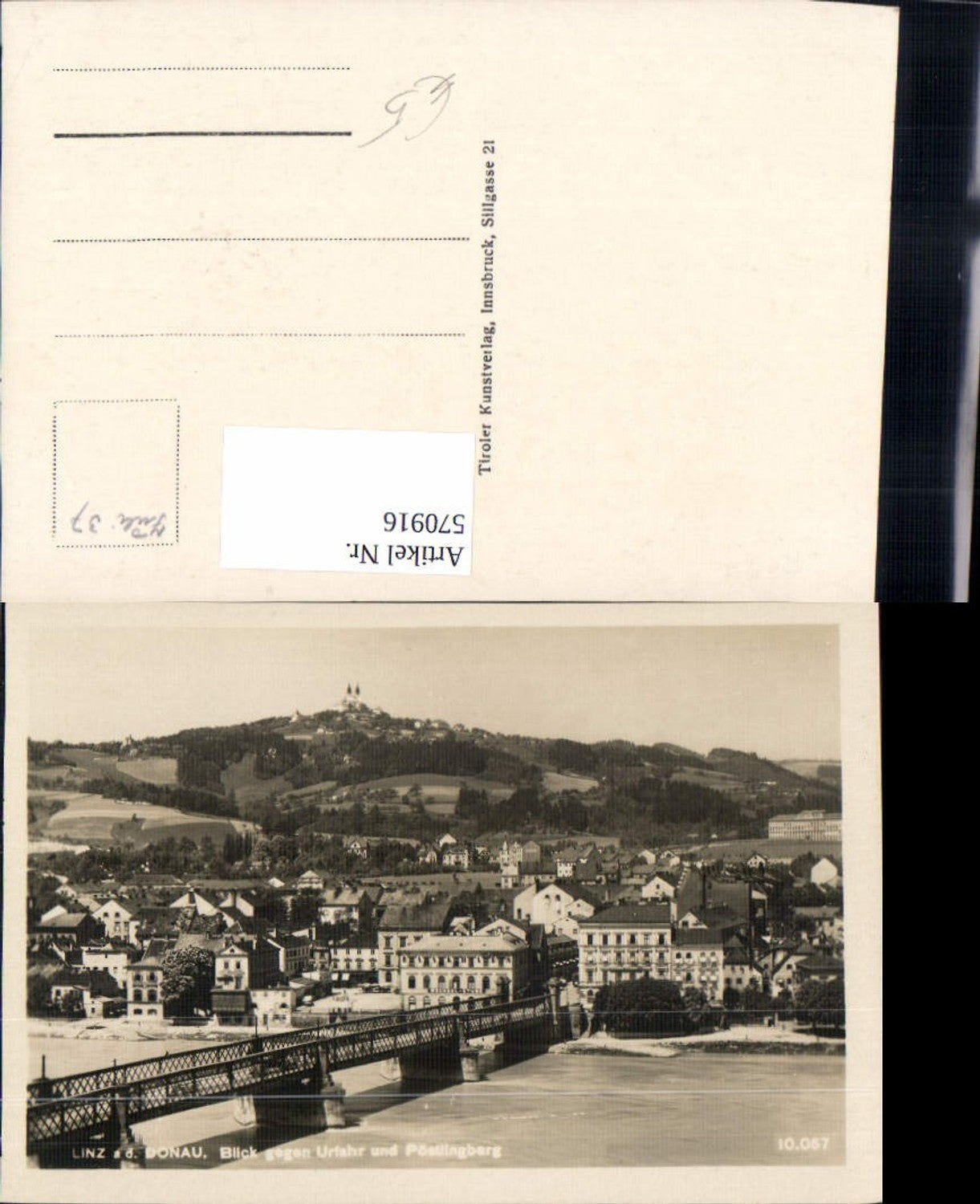 570916,Linz a. d. Donau Blick geg. Urfahr u. Pöstlingberg Brücke 1937