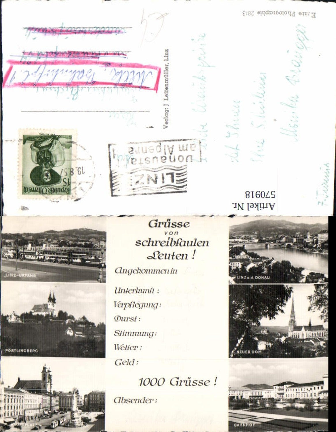 570918,Schreibfaul Linz a. d. Donau Urfahr Pöstlingberg Hauptplatz Bahnhof