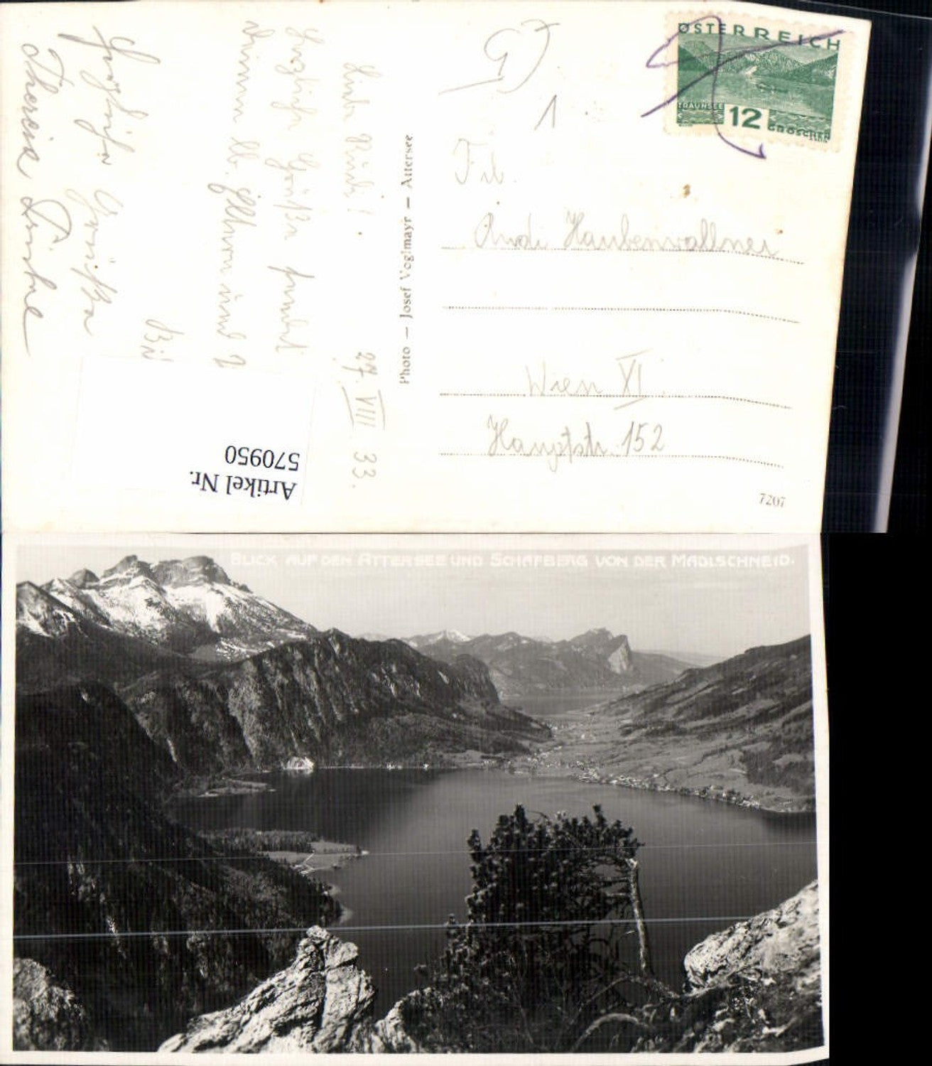 570950,Foto Ak Blick Attersee Schafberg v. d. Madlschneid Mahdlgupf Steinbach am Attersee pub Josef Voglmayr