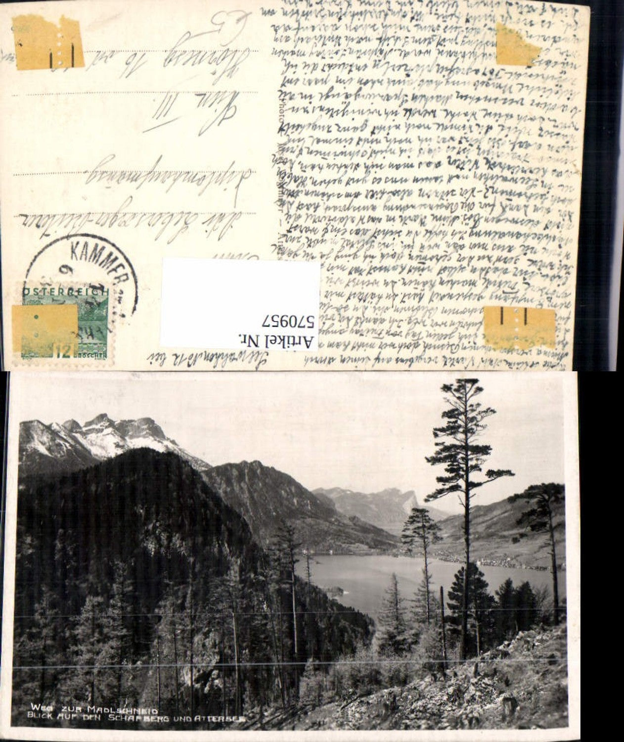 570957,Foto Ak Blick Attersee Schafberg Weg Madlschneid Mahdlgupf Steinbach am Attersee