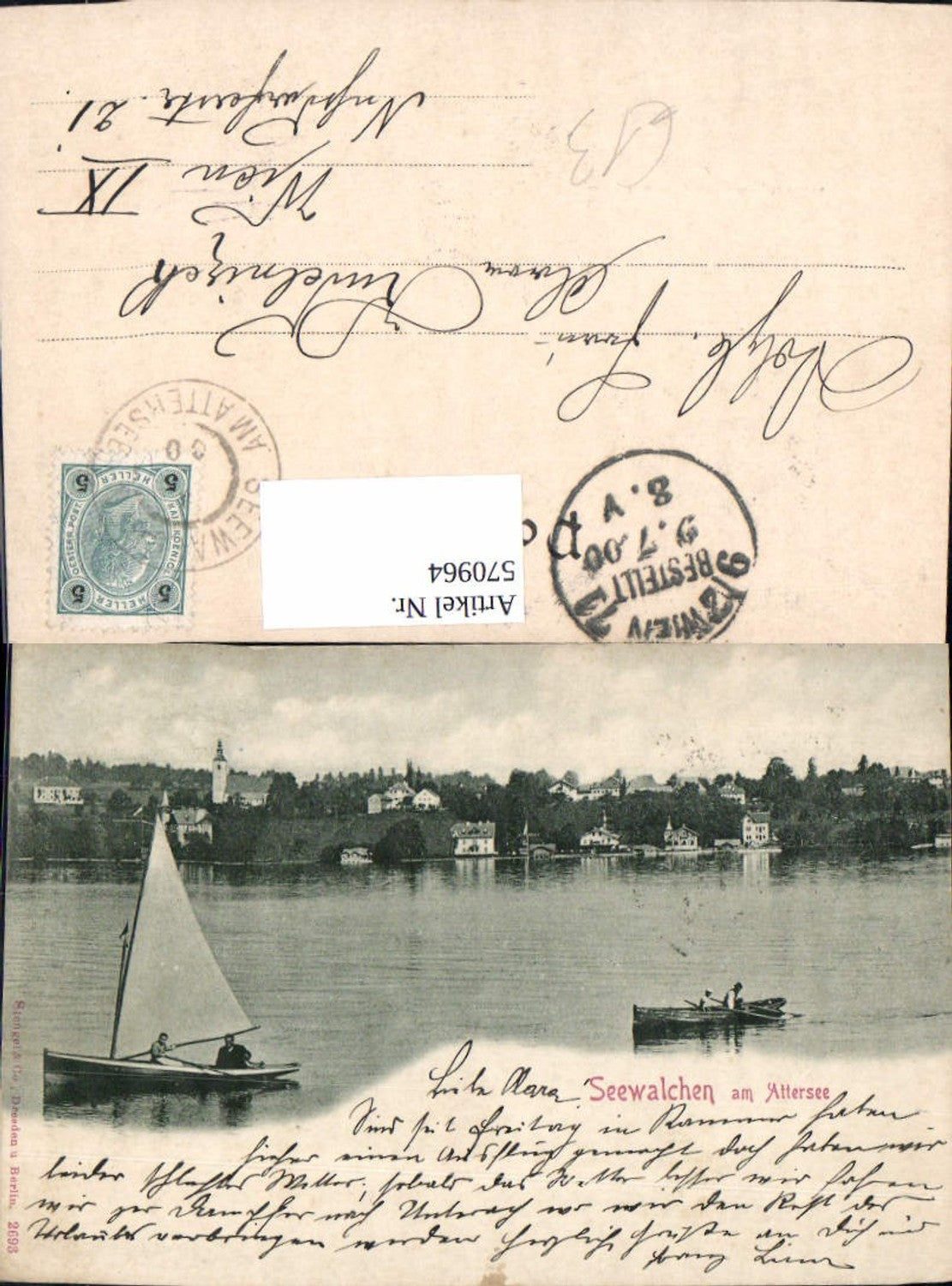 570964,Seewalchen am Attersee Ruderboot Segelboot 1900