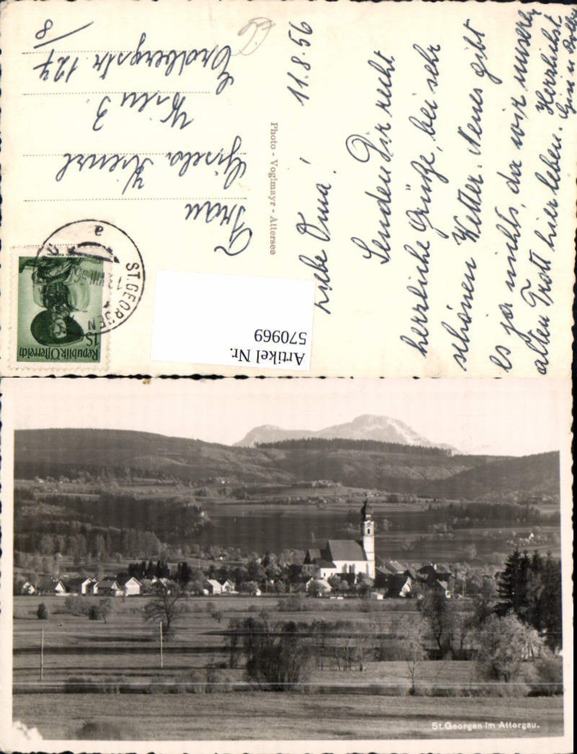 570969,Foto Ak St Georgen i. Attergau Ansicht m. Kirche