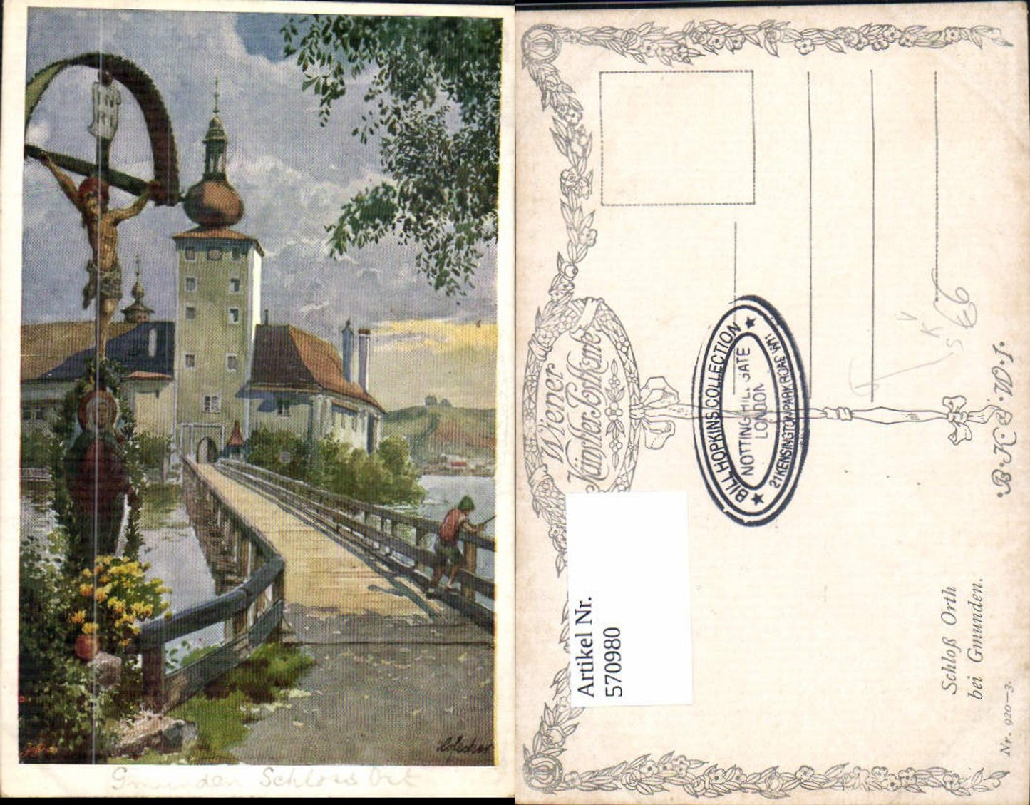 570980,Künstler Ak Hofecker Gmunden Schloss Ort Stempel Bill Hopkins Collection London pub B.K.W.I. 920/3