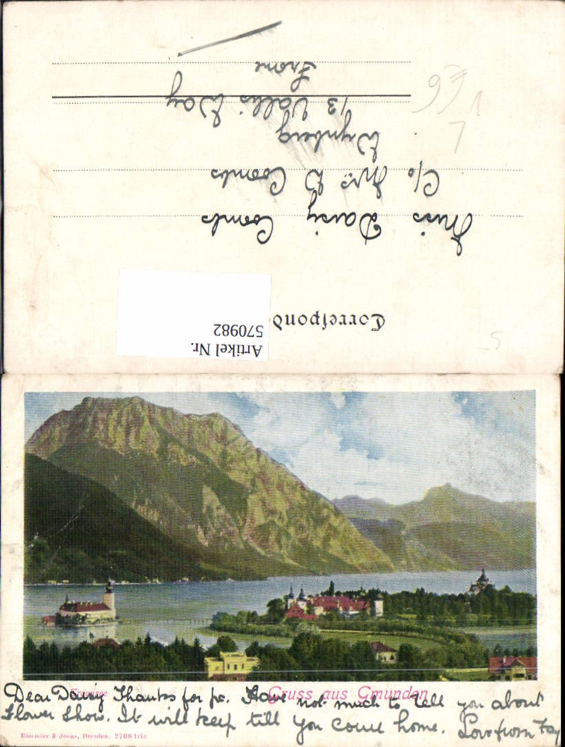 570982,Litho Gmunden Traunsee m. Schloss Ort pub Römmler Jonas 2708 tric