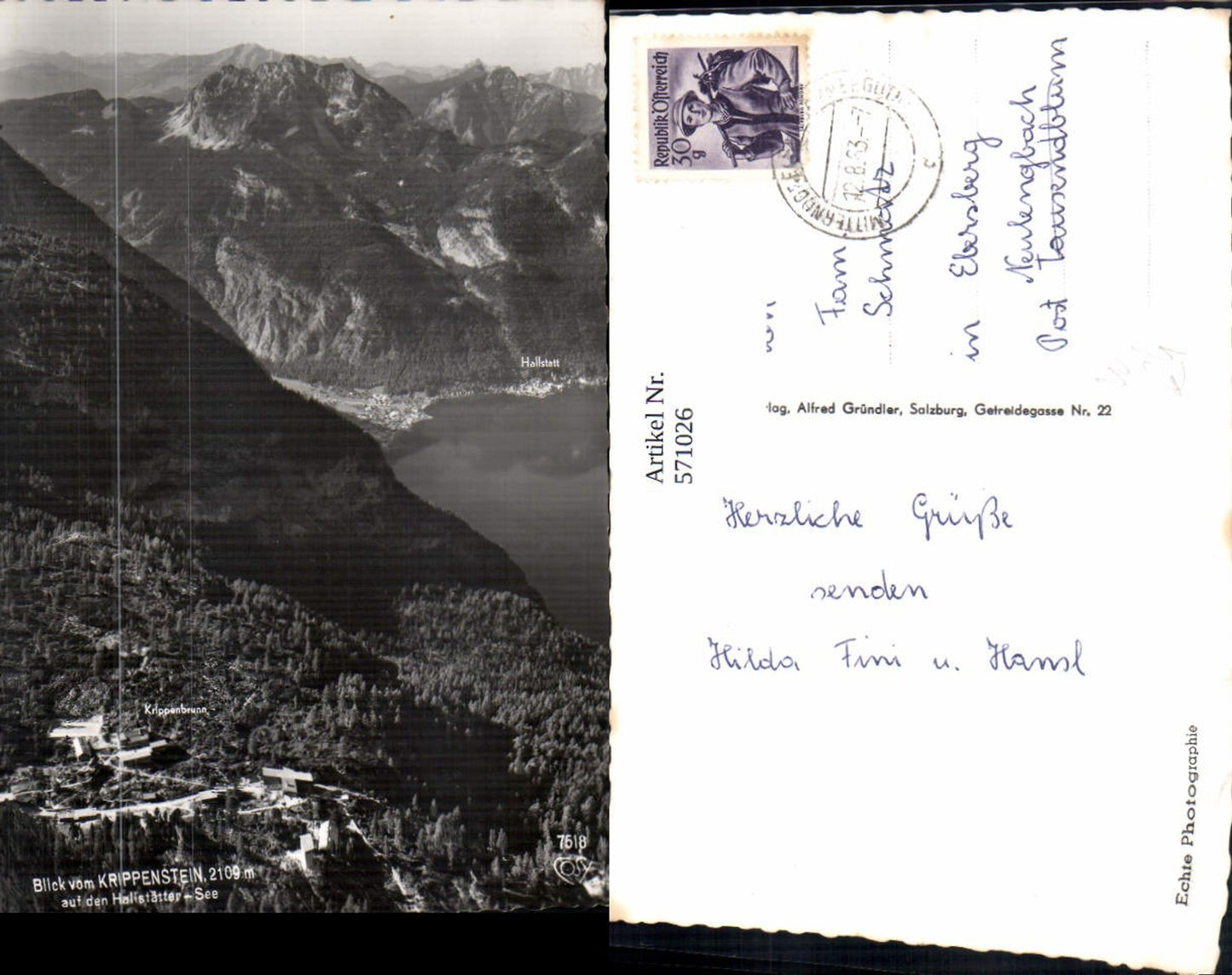 571026,Foto Ak Blick v. Krippenstein a. d. Hallstättersee Obertraun