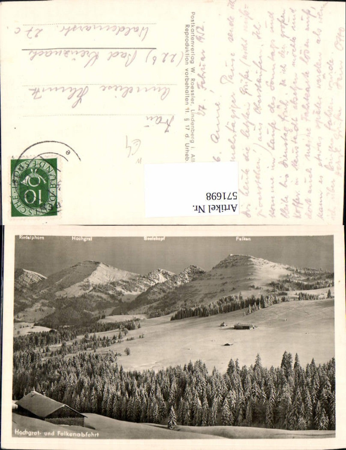 571698,Hochgrat- u. Falkenabfahrt Oberstaufen Winteransicht m. Gipfelkarte