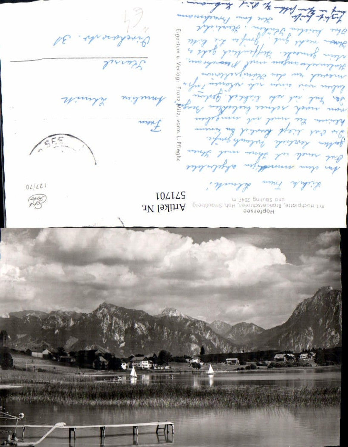 571701,Foto Ak Hopfensee m. Hochplatte Branderschroten Säuling Hopfen am See Füssen