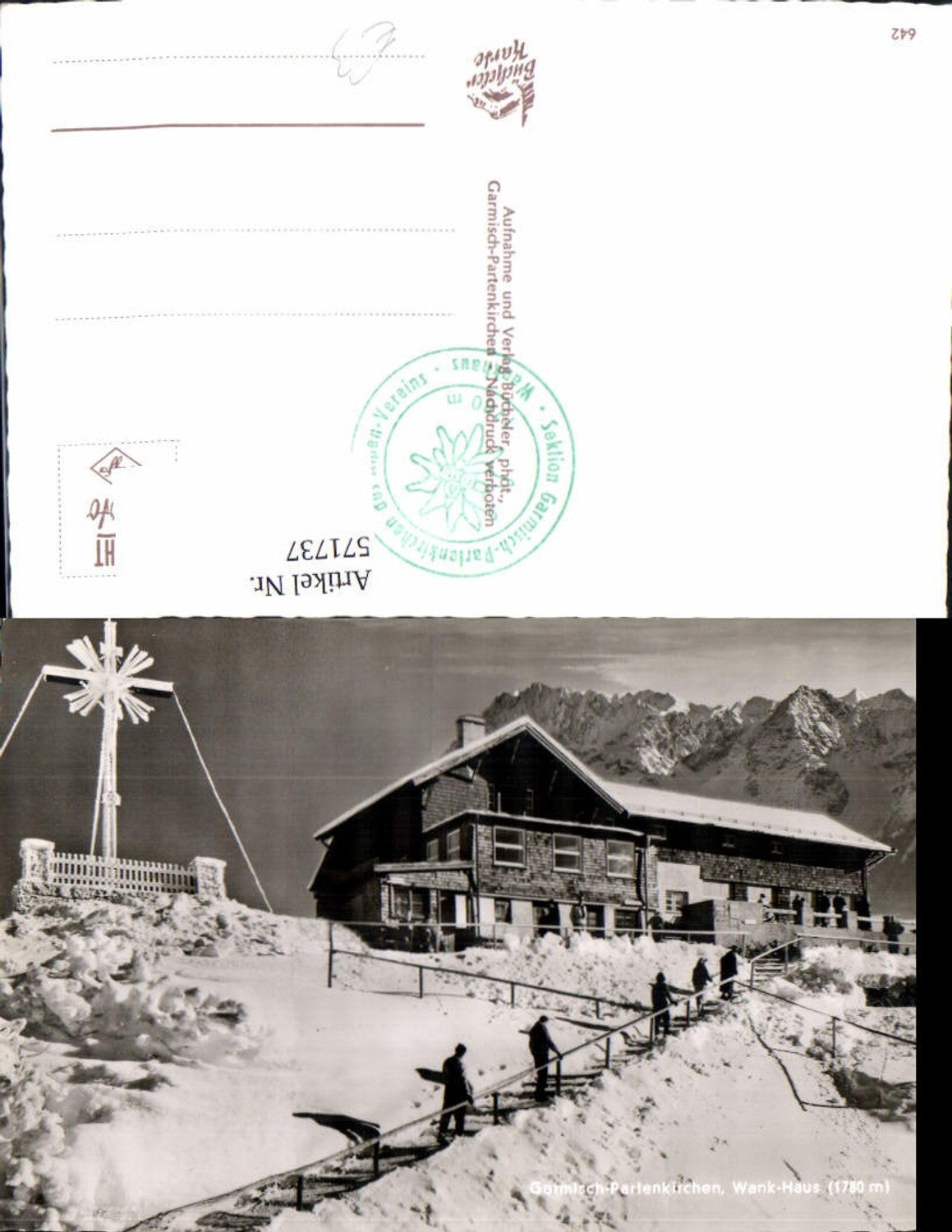571737, Photo Ak Garmisch-Partenkirchen Wankhaus winter view with summit cross
