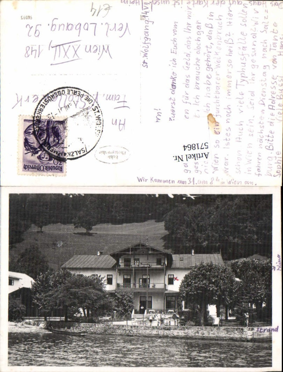 571864,Foto-AK St Wolfgang am Wolfgangsee Hotel Cortisen