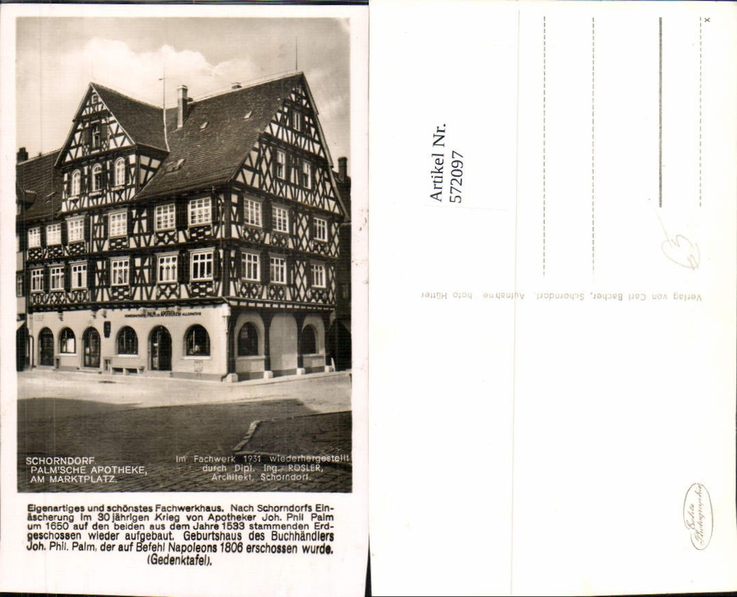 572097,Foto Ak vor der Rhön Am Marktplatz Fachwerkhaus Text