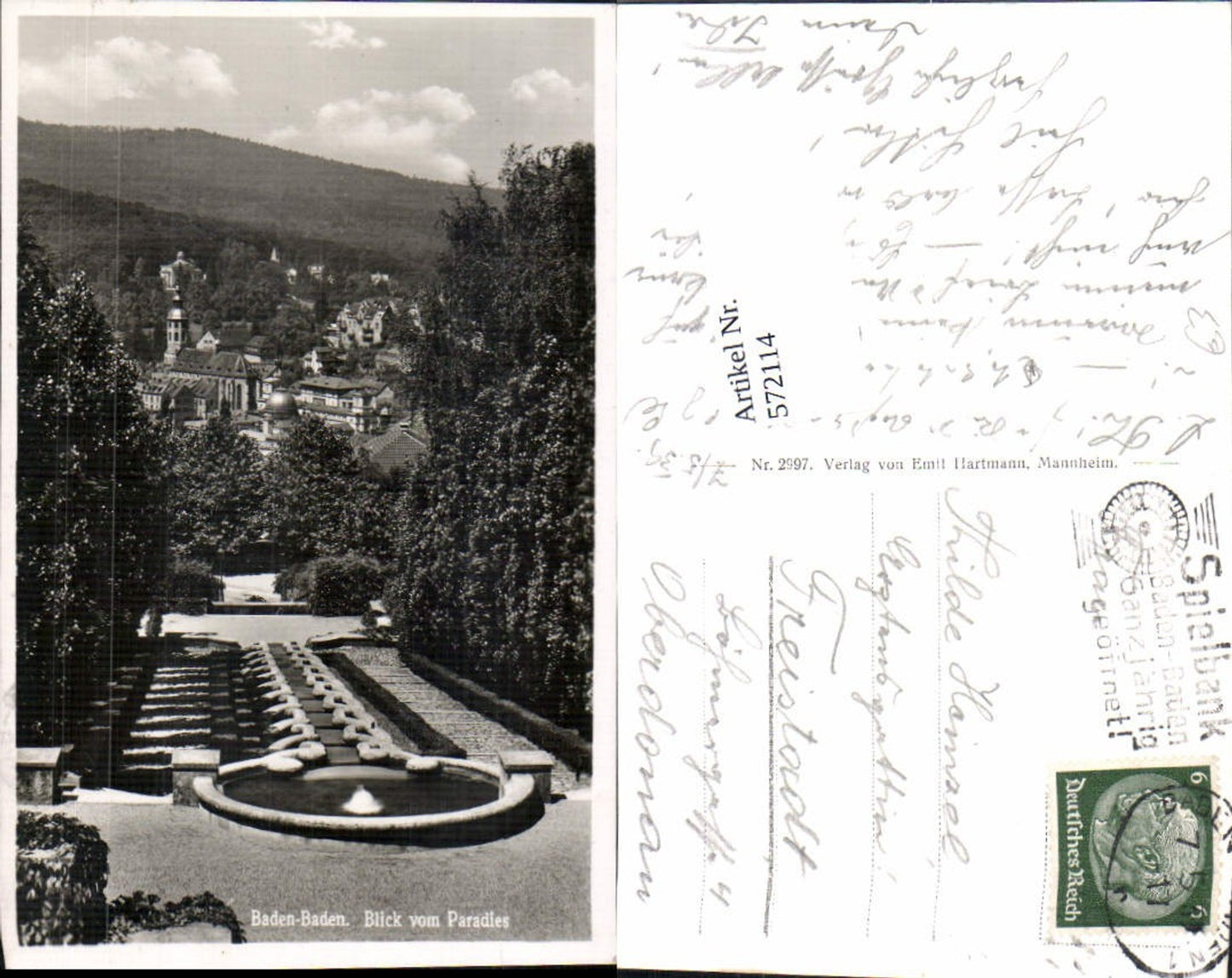 572114,Baden-Baden Blick v. Paradies Park Garten Brunnen