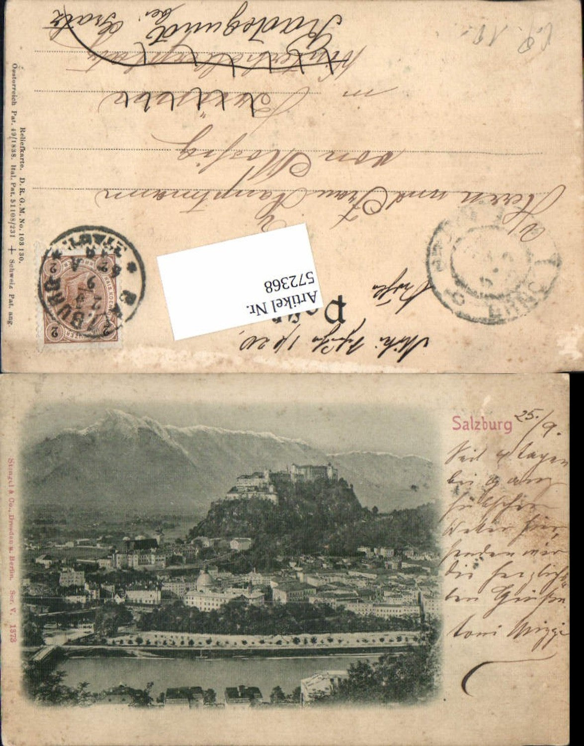 572368, Relief card embossed AK Salzburg pub Stengel Co. Ser. V 1373