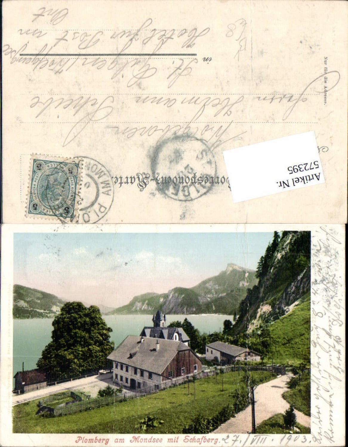 572395,tolle AK Plomberg am Mondsee m. Schafberg pub Brandt 222