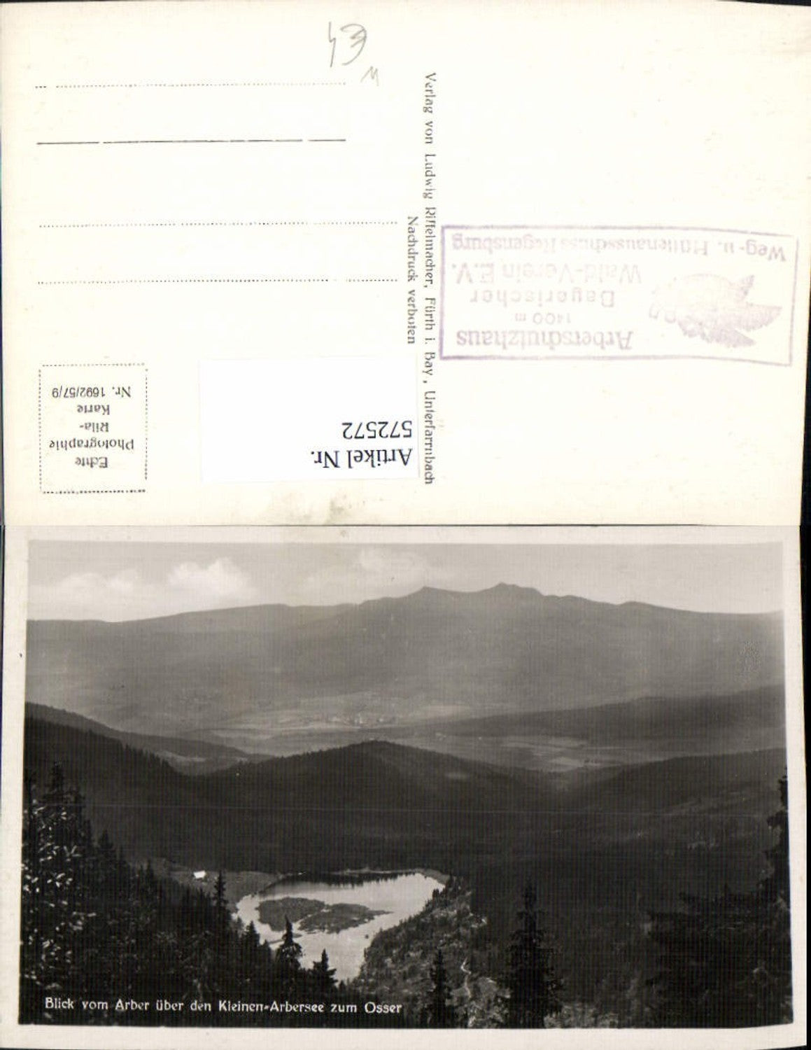 572572,Foto Ak Lohberg Blick vom Arber über d. Kleinen-Arbersee zum Osser