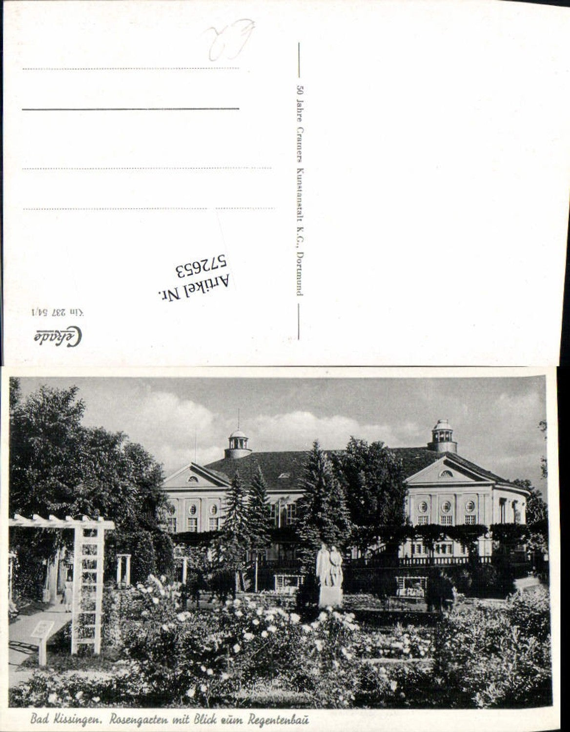 572653,Foto Ak Bad Kissingen Rosengarten m. Blick z. Regentenbau Statue