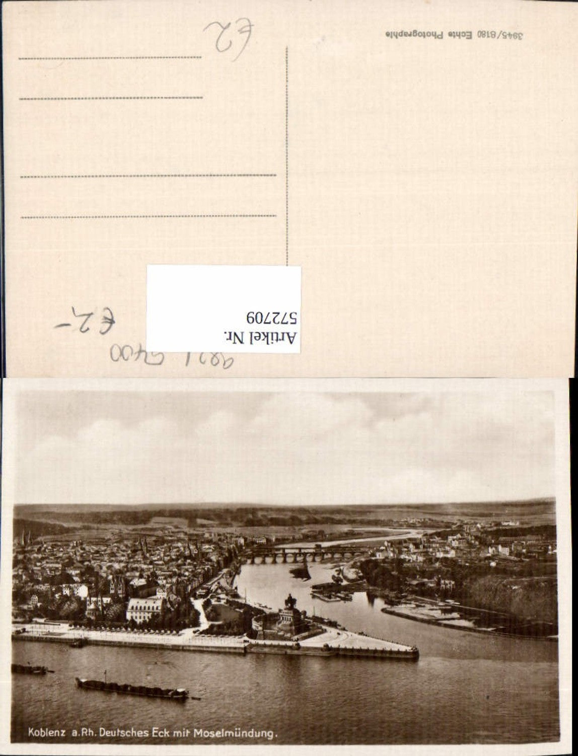 572709,Foto Ak Koblenz a. Rhein Deutsches Eck m. Moselmündung Schiff