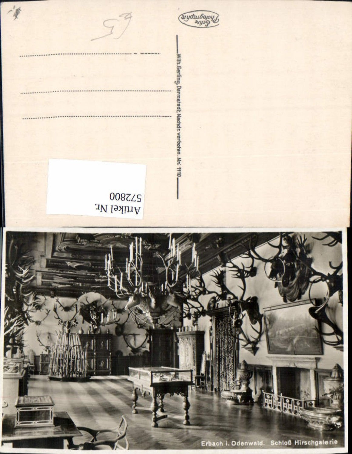 572800,Foto Ak Erbach i. Odenwald Schloss Hirschgalerie Innenansicht
