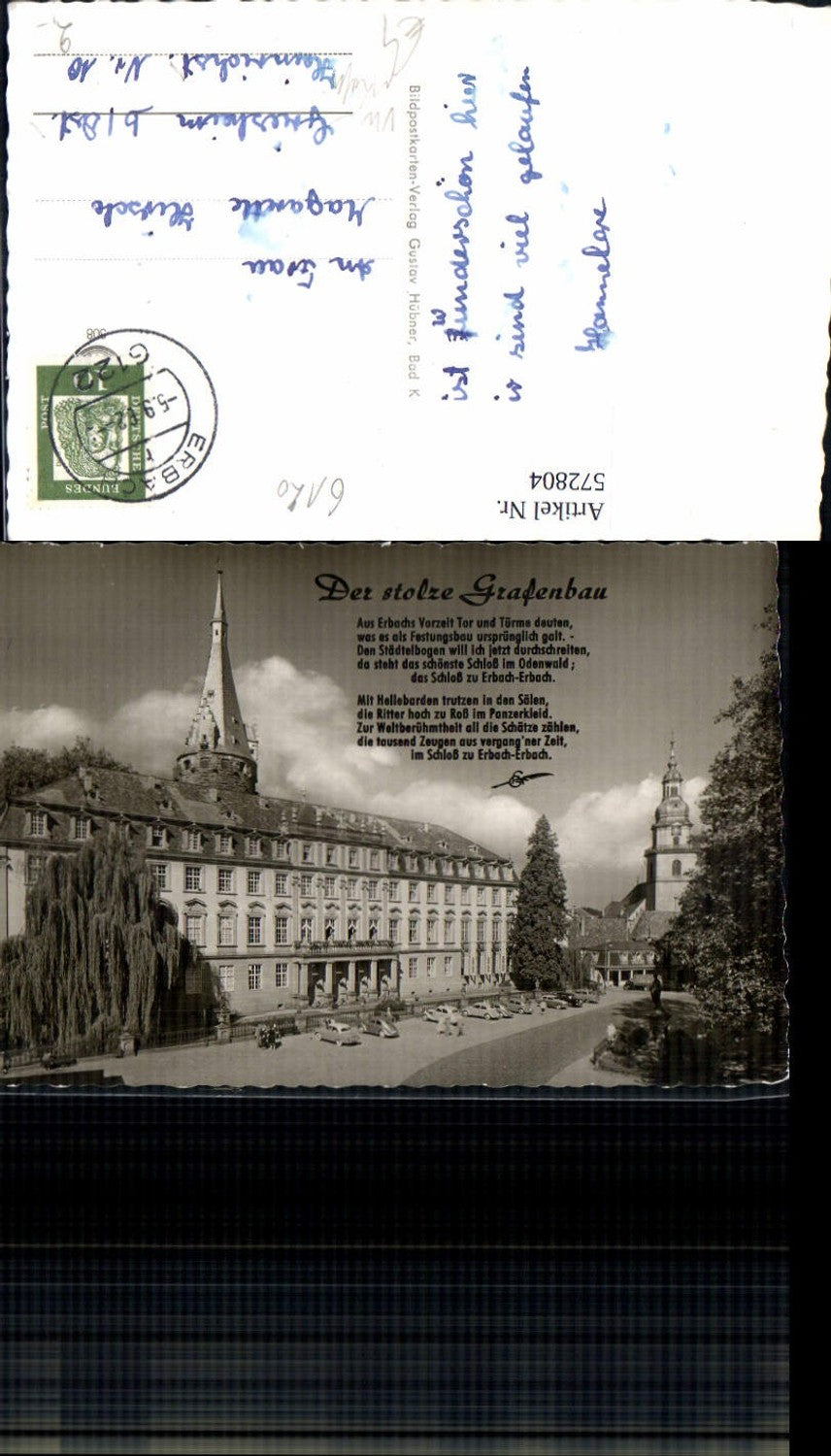 572804,Foto Ak Erbach i. Odenwald Schloss Grafenbau Text VW Käfer