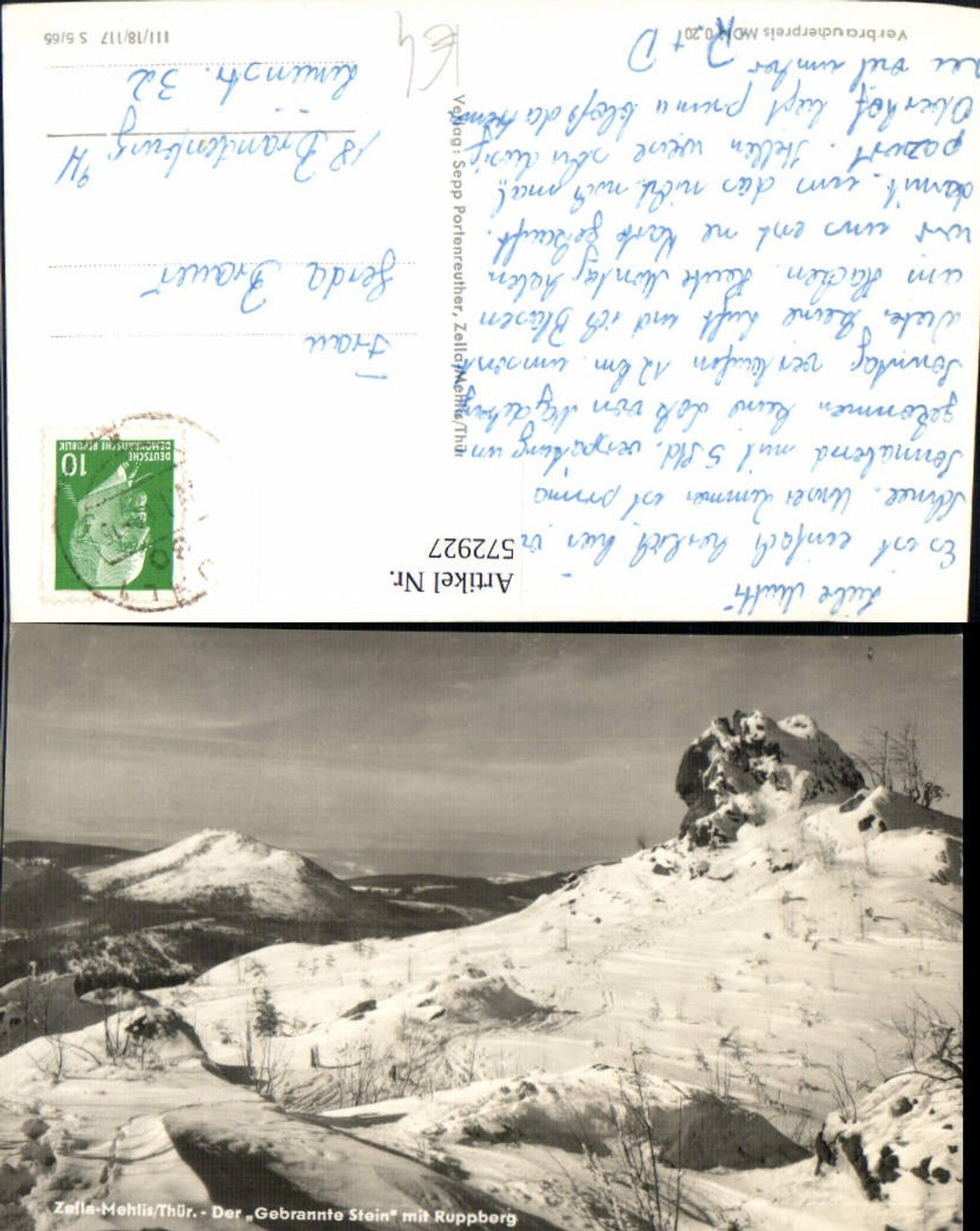 572927, Photo Ak Zella-Mehlis The Burnt Stone with Ruppberg Winter view