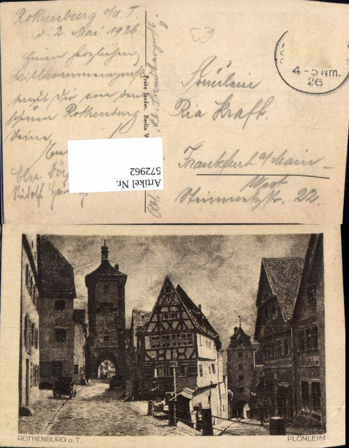 572962,Künstler Ak Rothenburg ob der Tauber Plönlein