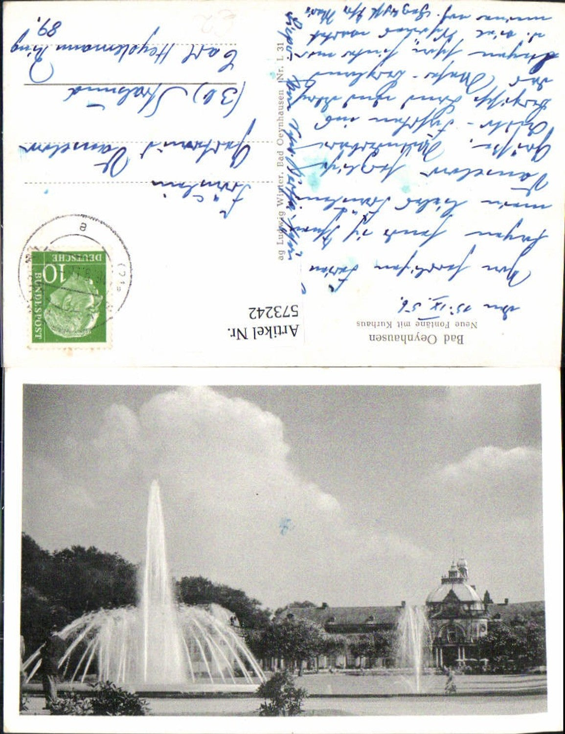 573242,Bad Oeynhausen Neue Fontäne m. Kurhaus Springbrunnen Brunnen