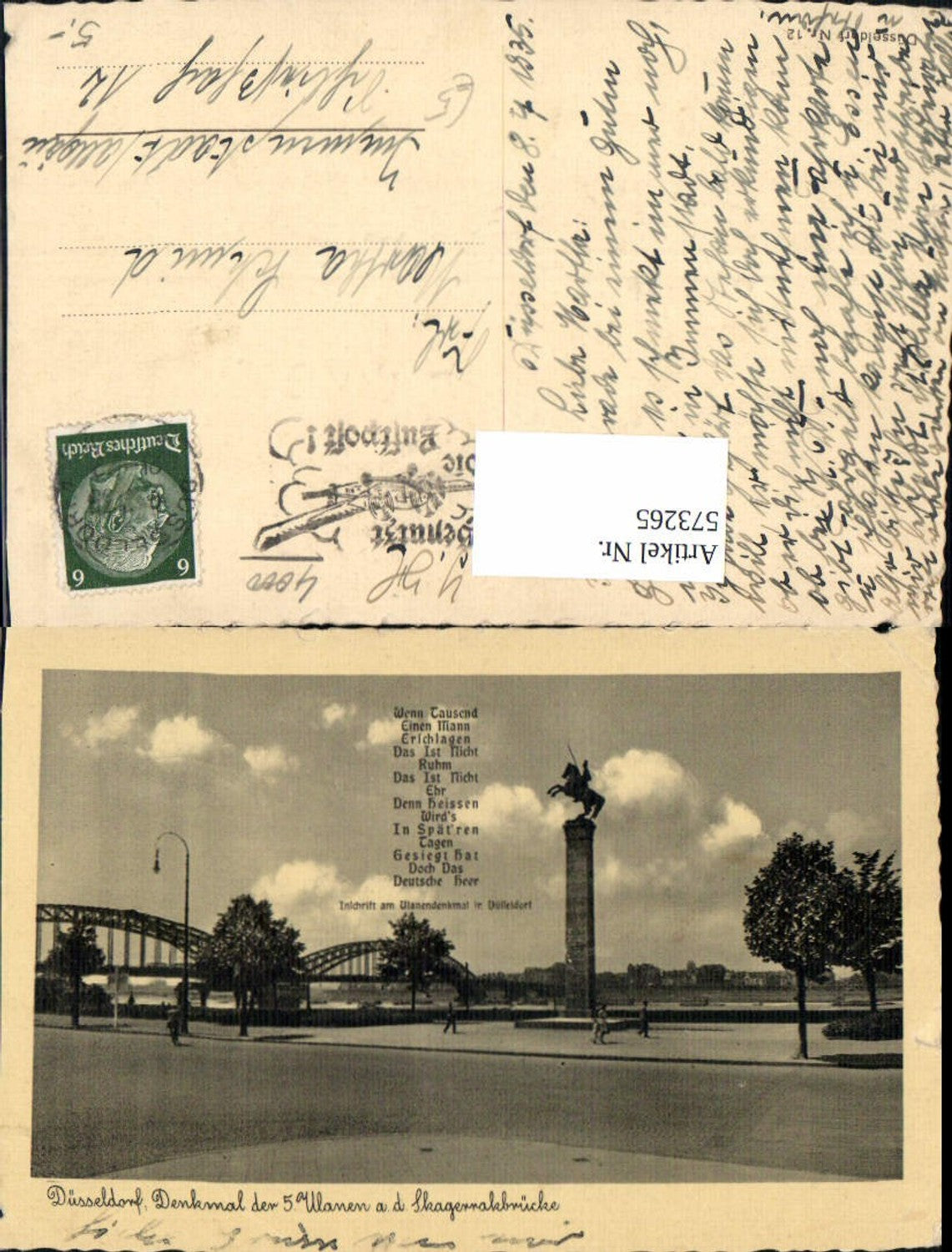 573265,Düsseldorf Denkmal d. 5 Ulanen a. d. Skagerakbrücke