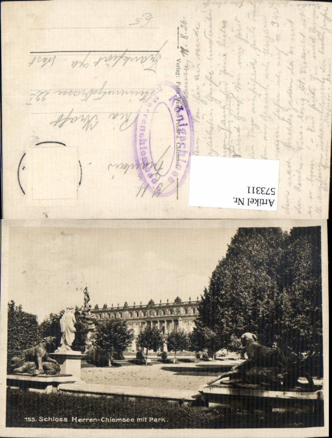 573311, Photo Ak Chiemsee Herrenchiemsee Palace with Park