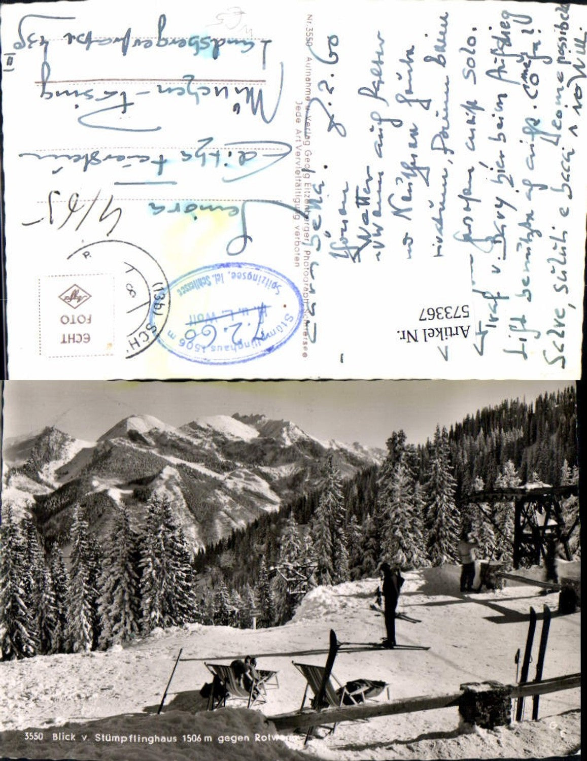 573367, Photo Ak View from Stümpflinghaus Skiing Winter sports near Spitzingsee Schliersee