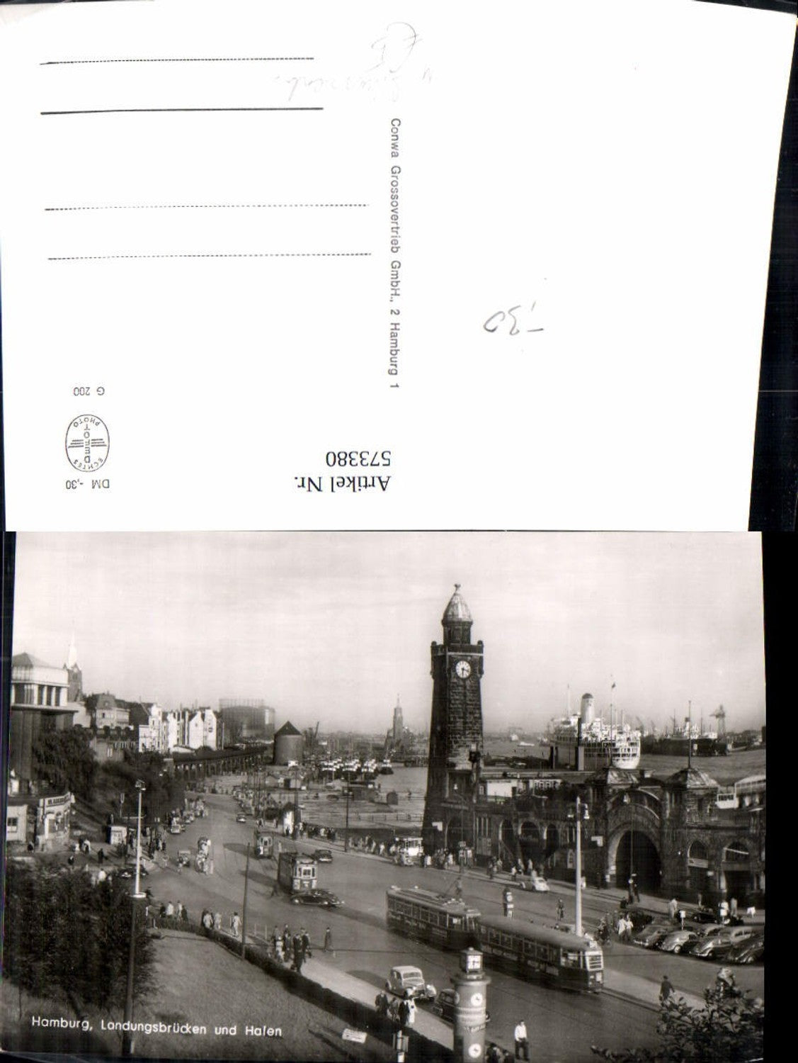 573380,Foto Ak Hamburg Landungsbrücken u. Hafen Schiff Dampfer Strassenbahn