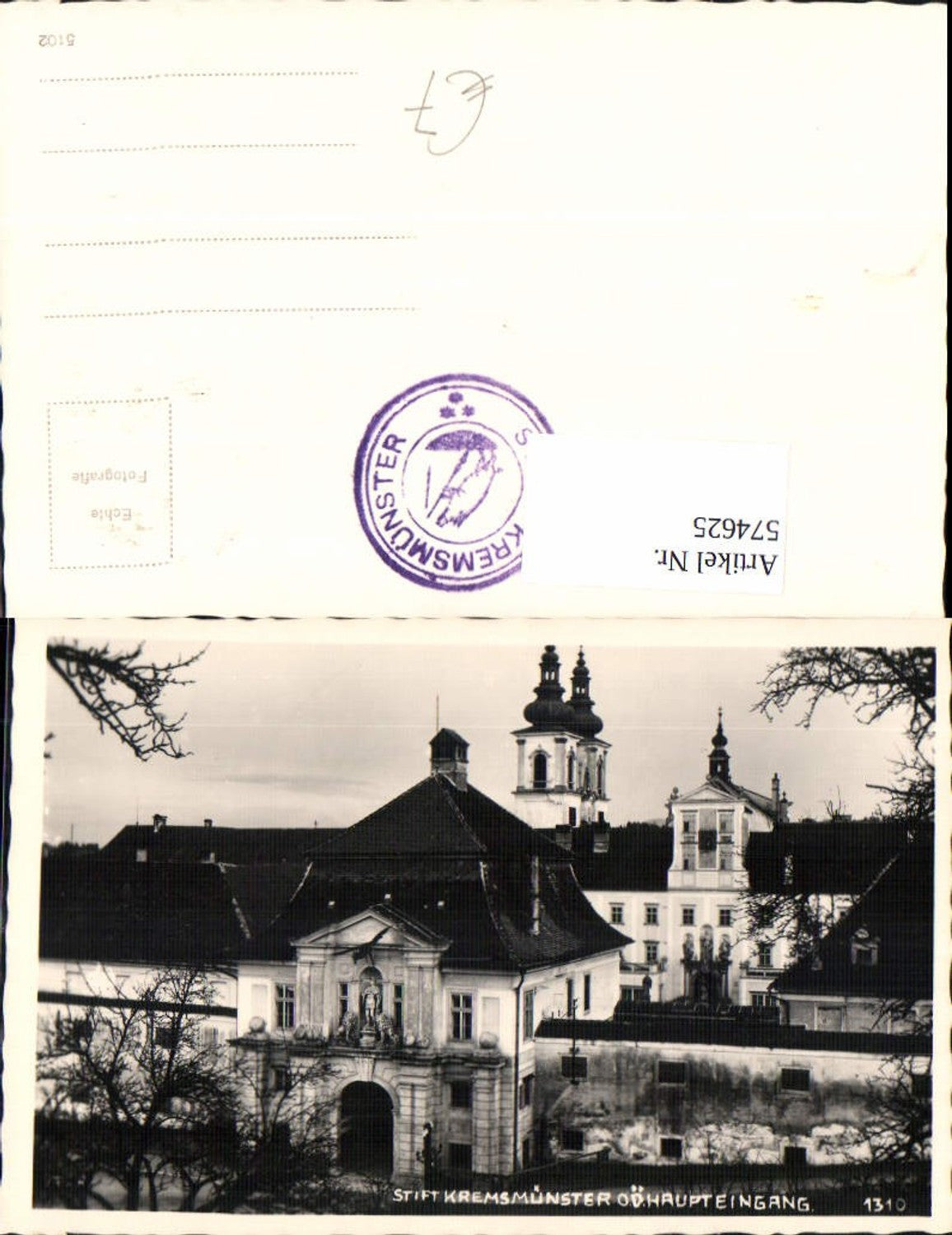 574625,Foto Ak Stift Kremsmünster Haupteingang