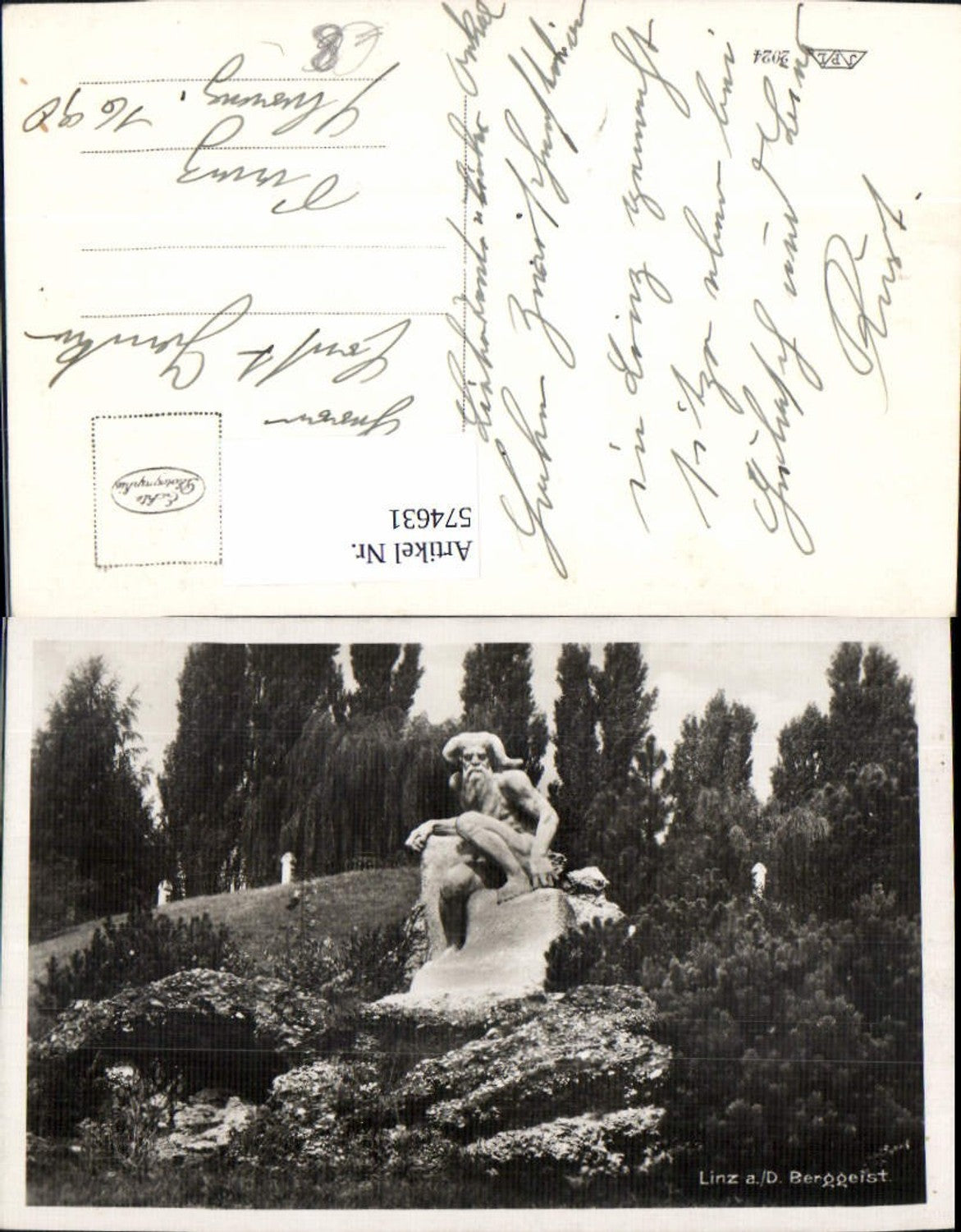 574631,Foto Ak Linz a. d. Donau Berggeist Statue