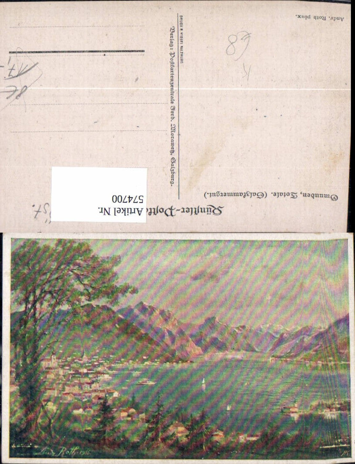 574700,Künstler Ak Andr. Roth Gmunden Totale