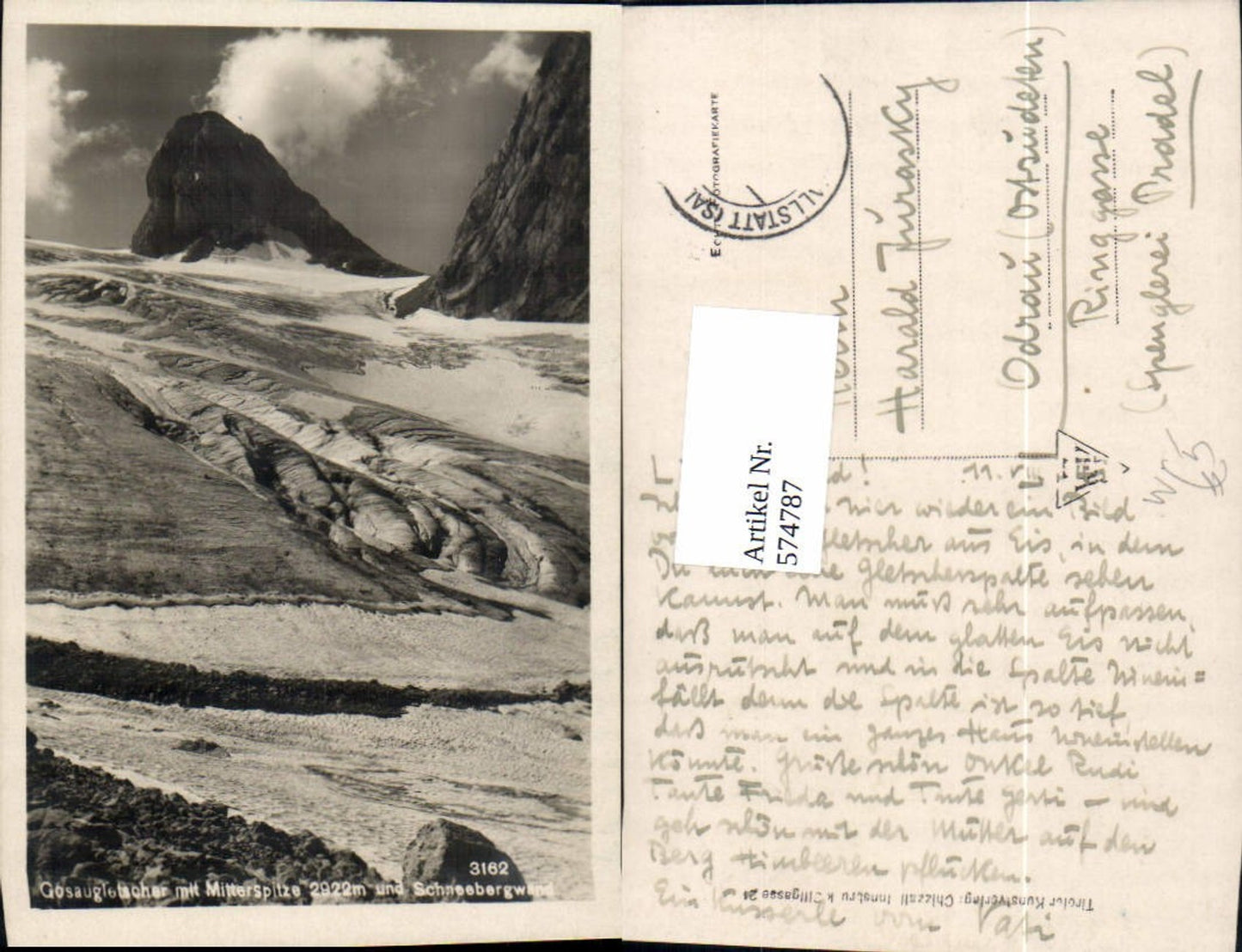 574787,Foto Ak Gosau Gosaugletscher m. Mitterspitze u. Schneebergwand