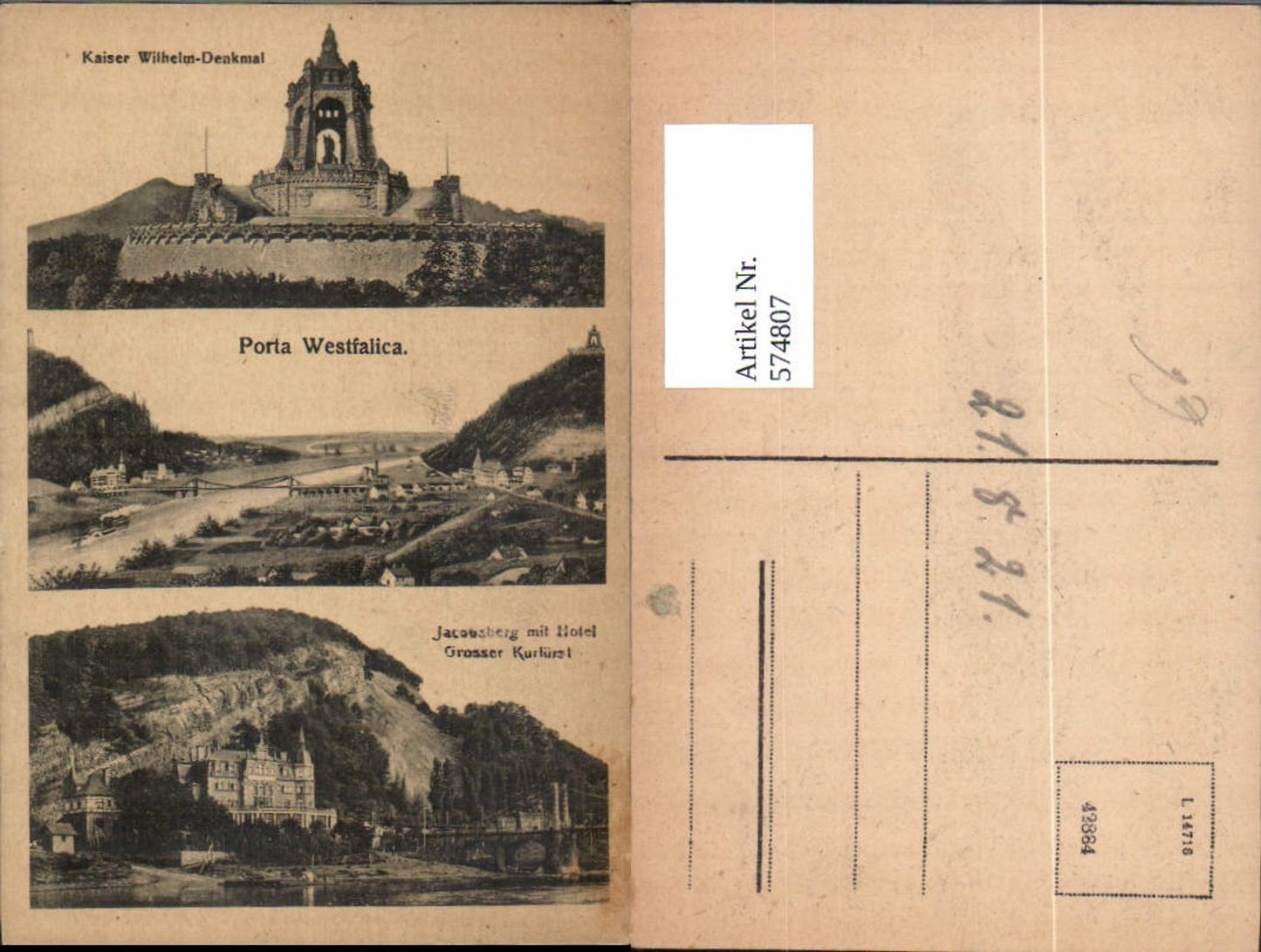 574807,Mehrbild Ak Porta Westfalica Kaiser Wilhelm-Denkmal Jacobsberg m. Hotel Großer Kurfürst