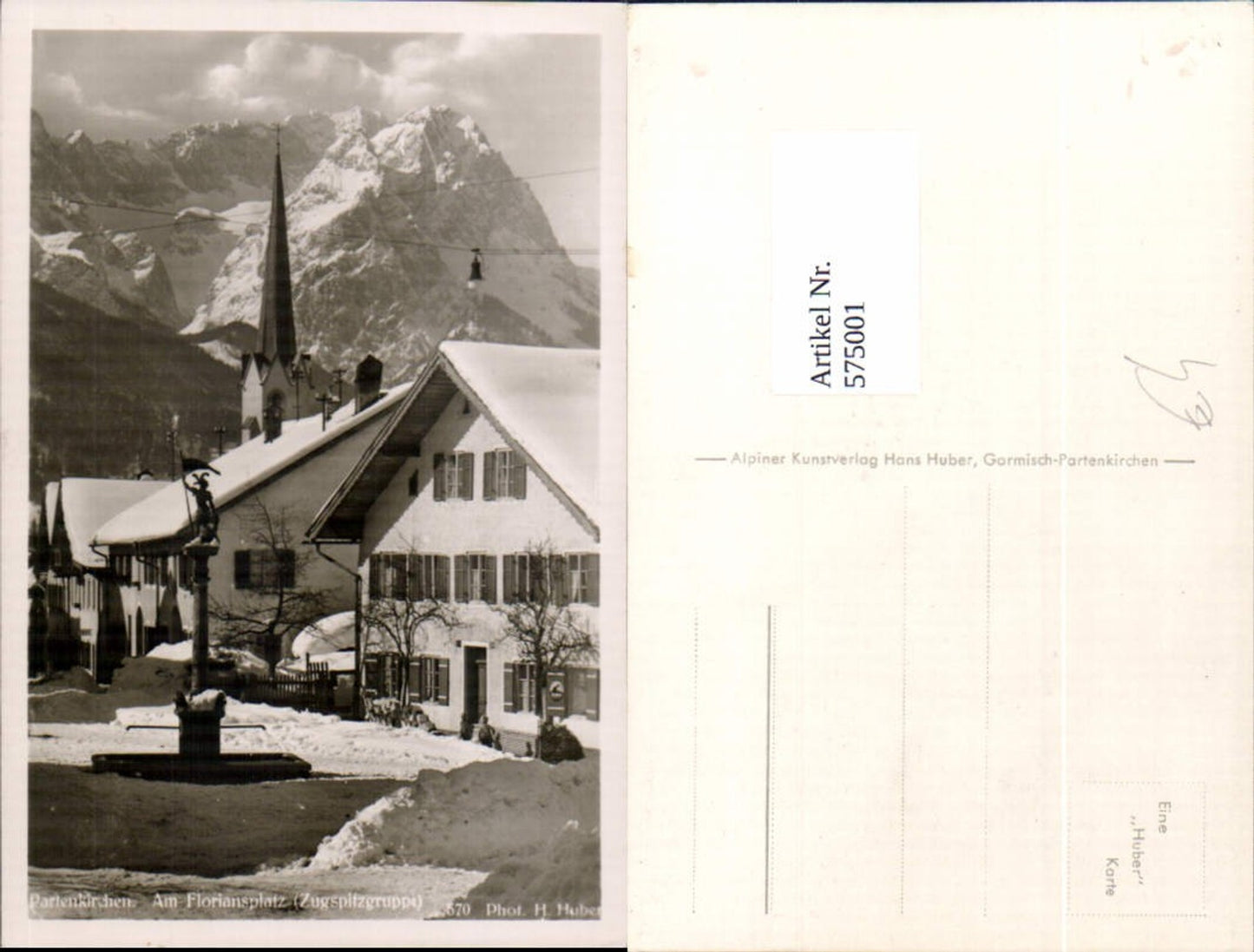 575001, Photo Ak Garmisch-Partenkirchen At Floriansplatz Zugspitz Group Winter view Fountain