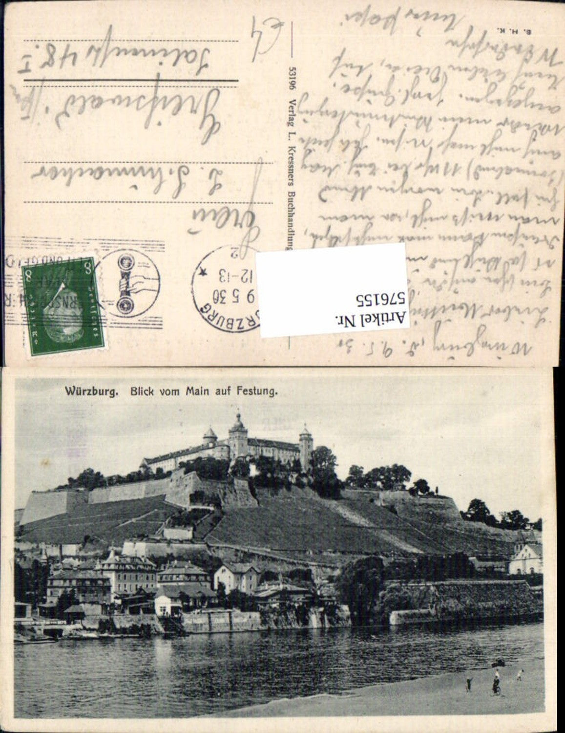 576155, Würzburg View from the Main River towards the fortress
