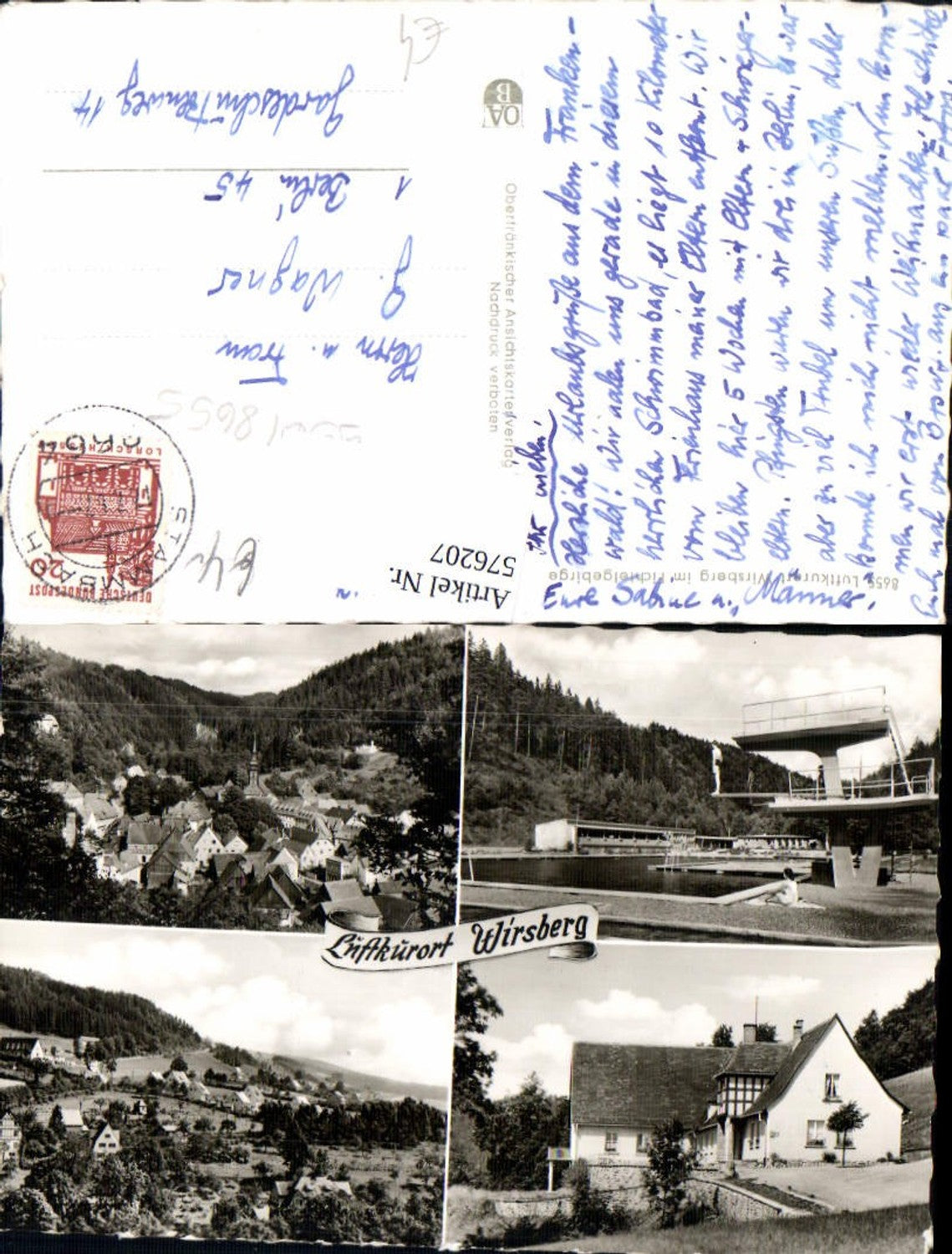576207, Multi-image postcard Wirsberg swimming pool view with church