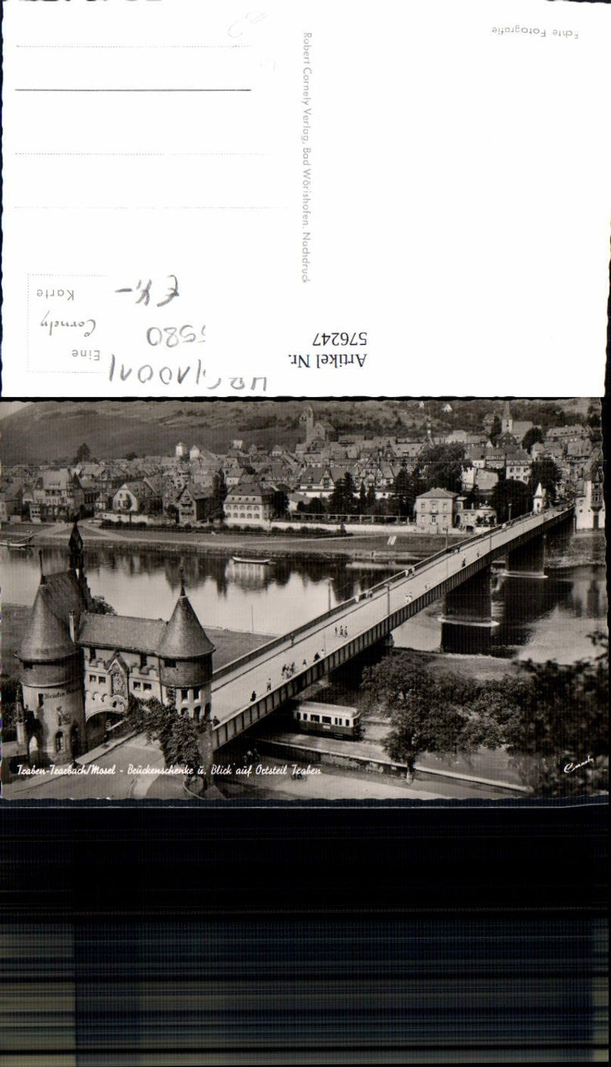 576247,Foto Ak Traben-Trarbach a. d. Mosel Blick Ortsteil Traben Brücke Straßenbahn Zug