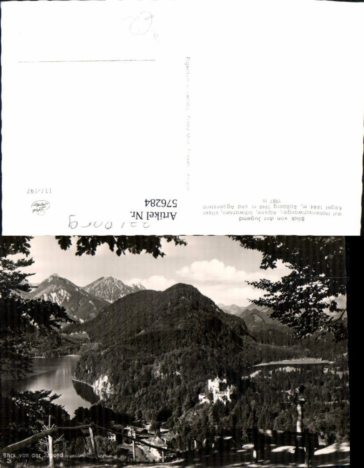 576284,Photo Ak Schwangau Blick vd Jugend Hohenschwangau Alpsee Schwansee Vilser