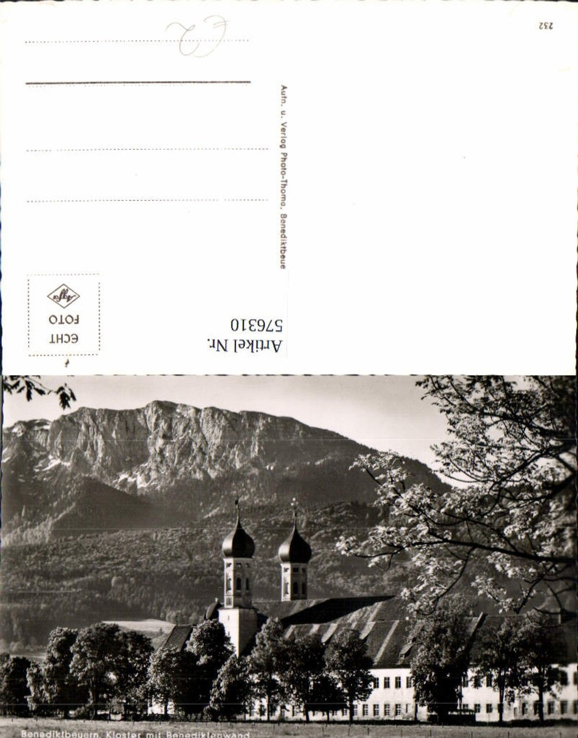 576310, Photo postcard Benediktbeuern Monastery with Benediktenwand