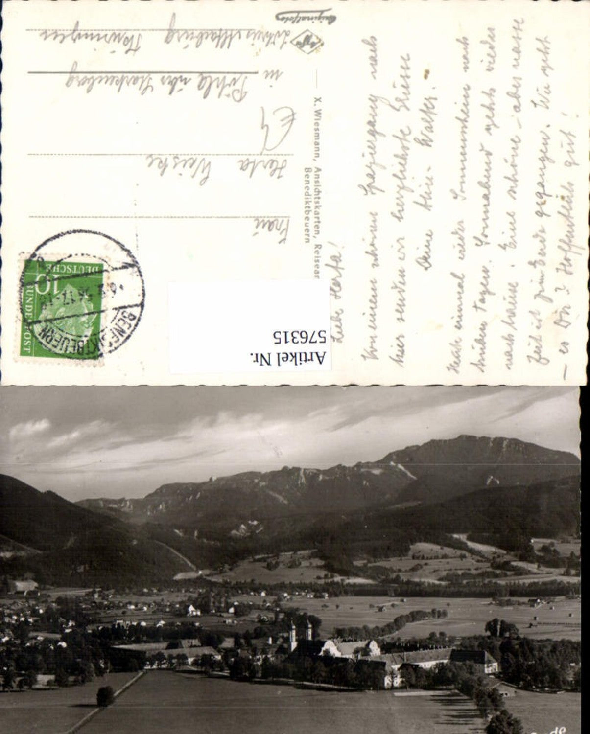 576315, Photo postcard Benediktbeuern Monastery with Benediktenwand