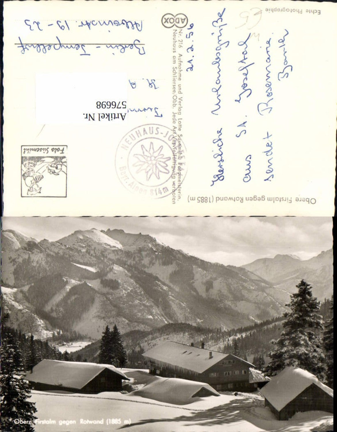 576698, Photo Ak Schliersee Obere Firstalm opposite Rotwand Winter view