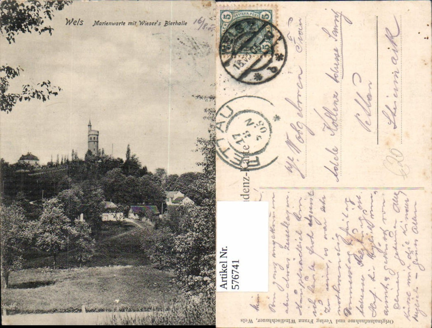 576741,Wels Marienwarte m. Wiesers Bierhalle