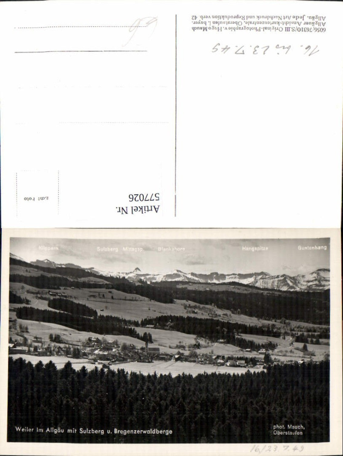 577026, Photo Ak Weiler i. Allgäu m. Sulzberg u. Bregenzerwaldberge Weiler-Simmerberg