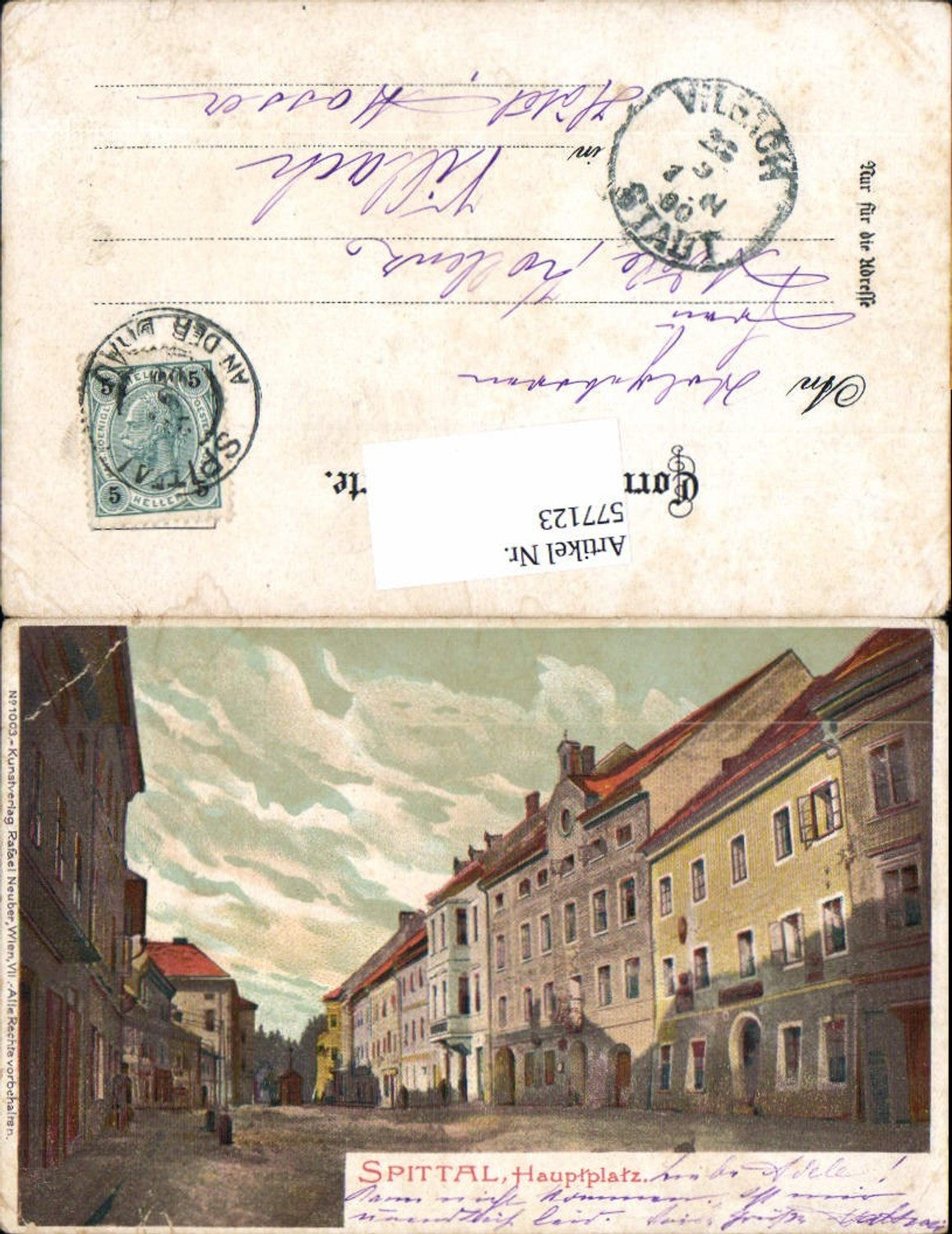 577123,tolle Lithographie Spittal an der Drau Hauptplatz