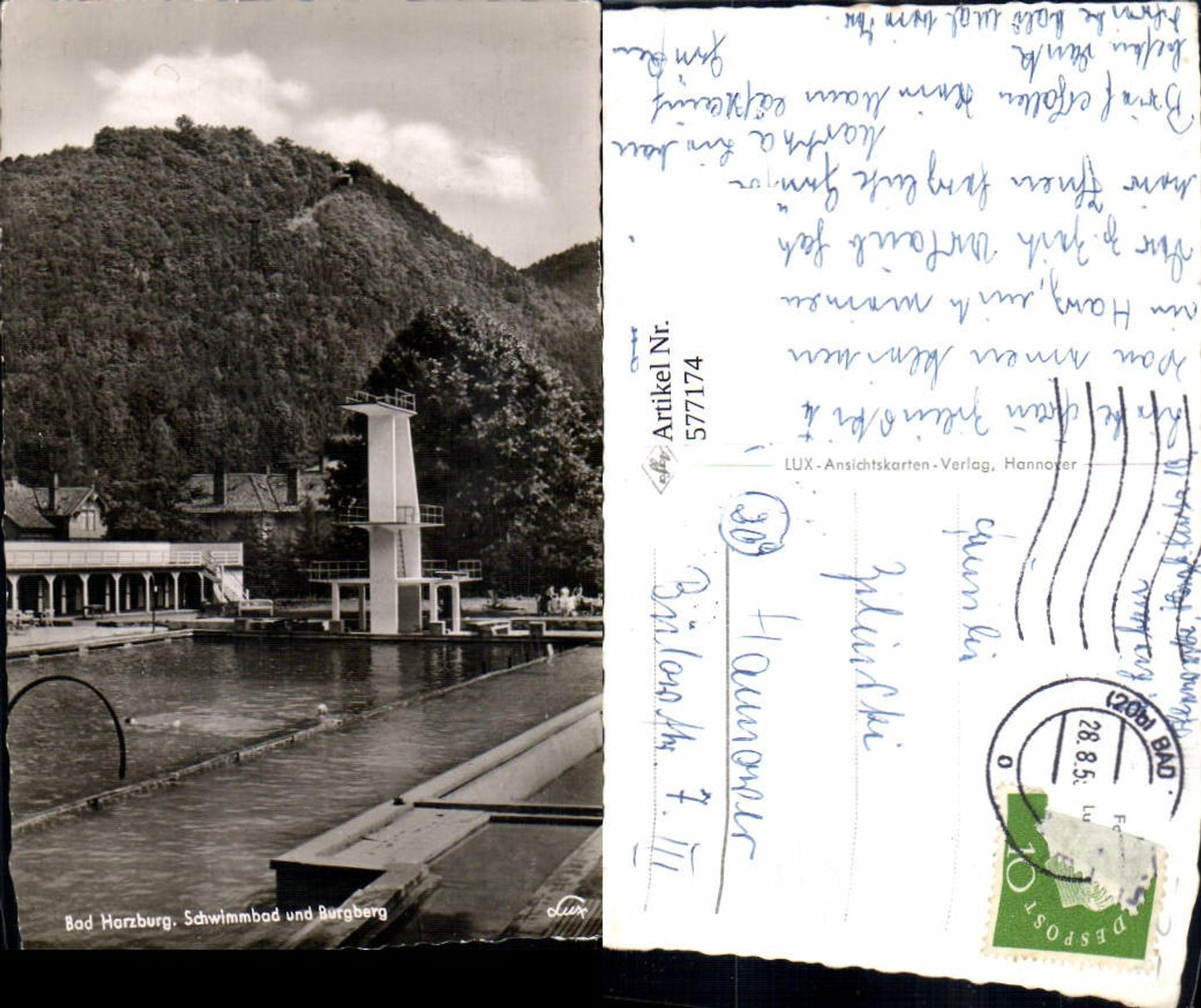 577174,Foto Ak Bad Harzburg Schwimmbad u. Burgberg