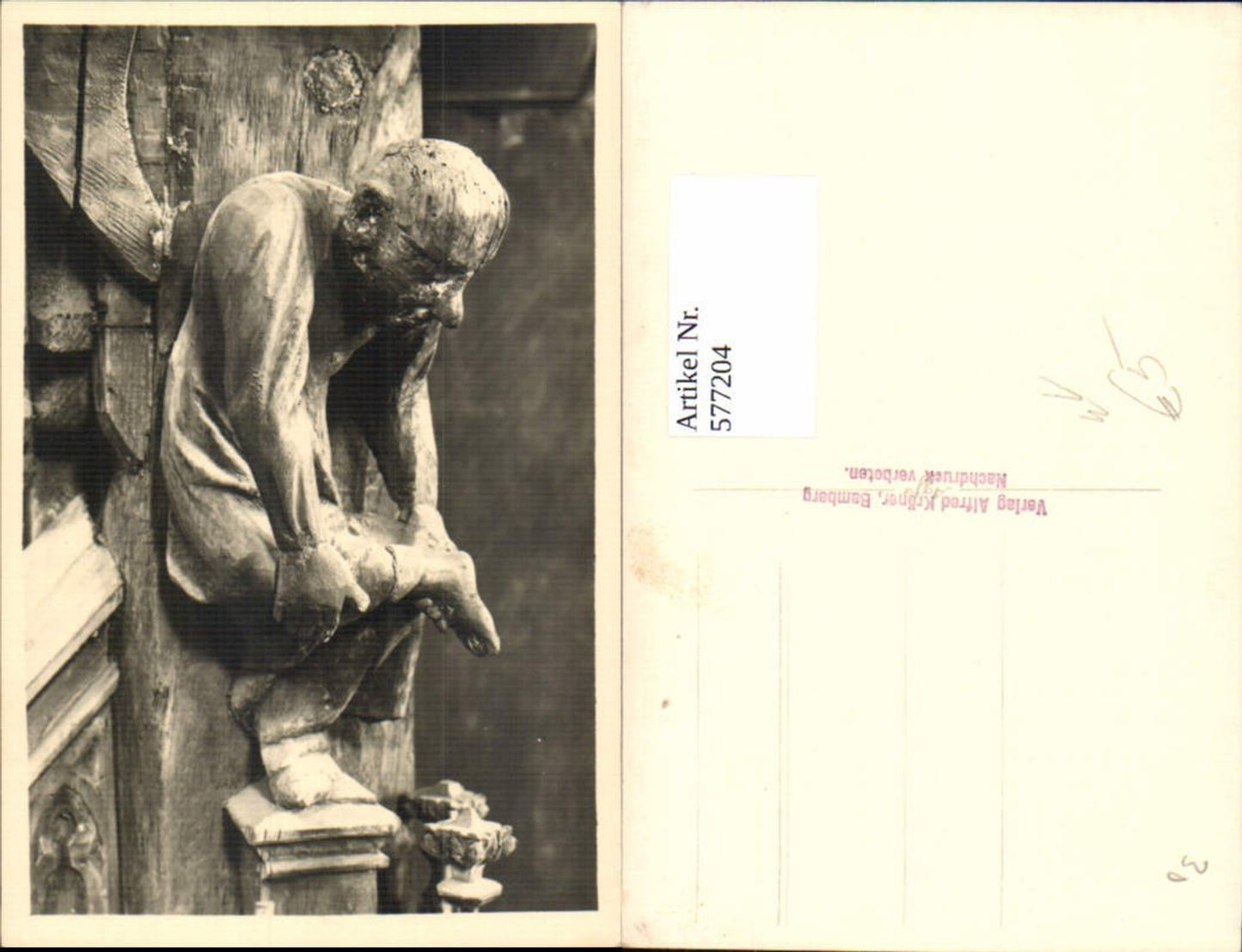 577204,Foto Ak Kunst Holz Figur geschnitzt pub Alfred Kröner Bamberg