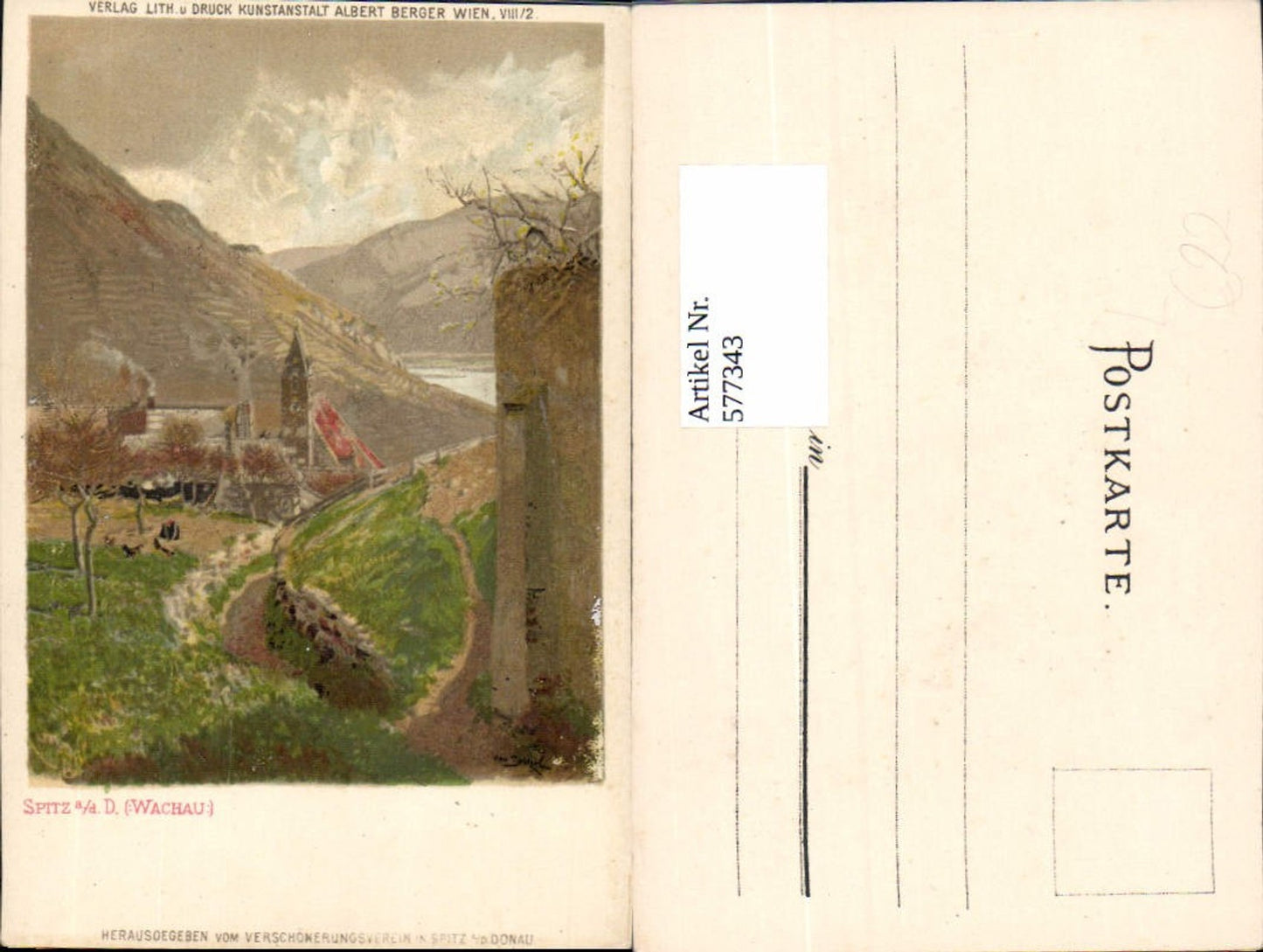 577343,Künstler Lithographie Otto Strützel Spitz in der Wachau